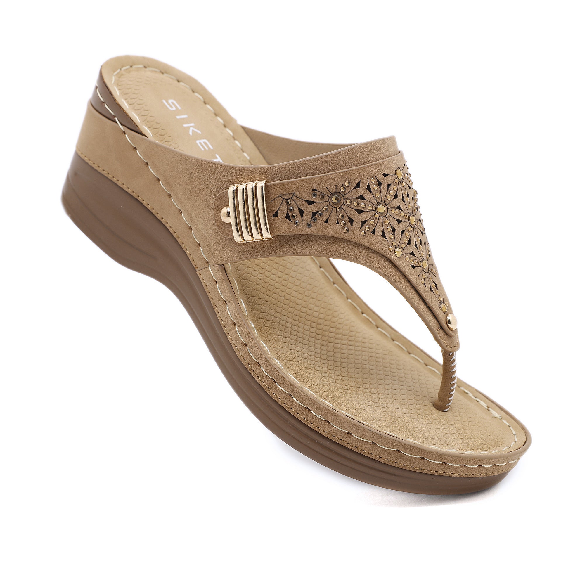 Non-Slip Bottom 6 Women's Shoes Stitching Wedge Rhinestone Metal plus Size Slippers Women