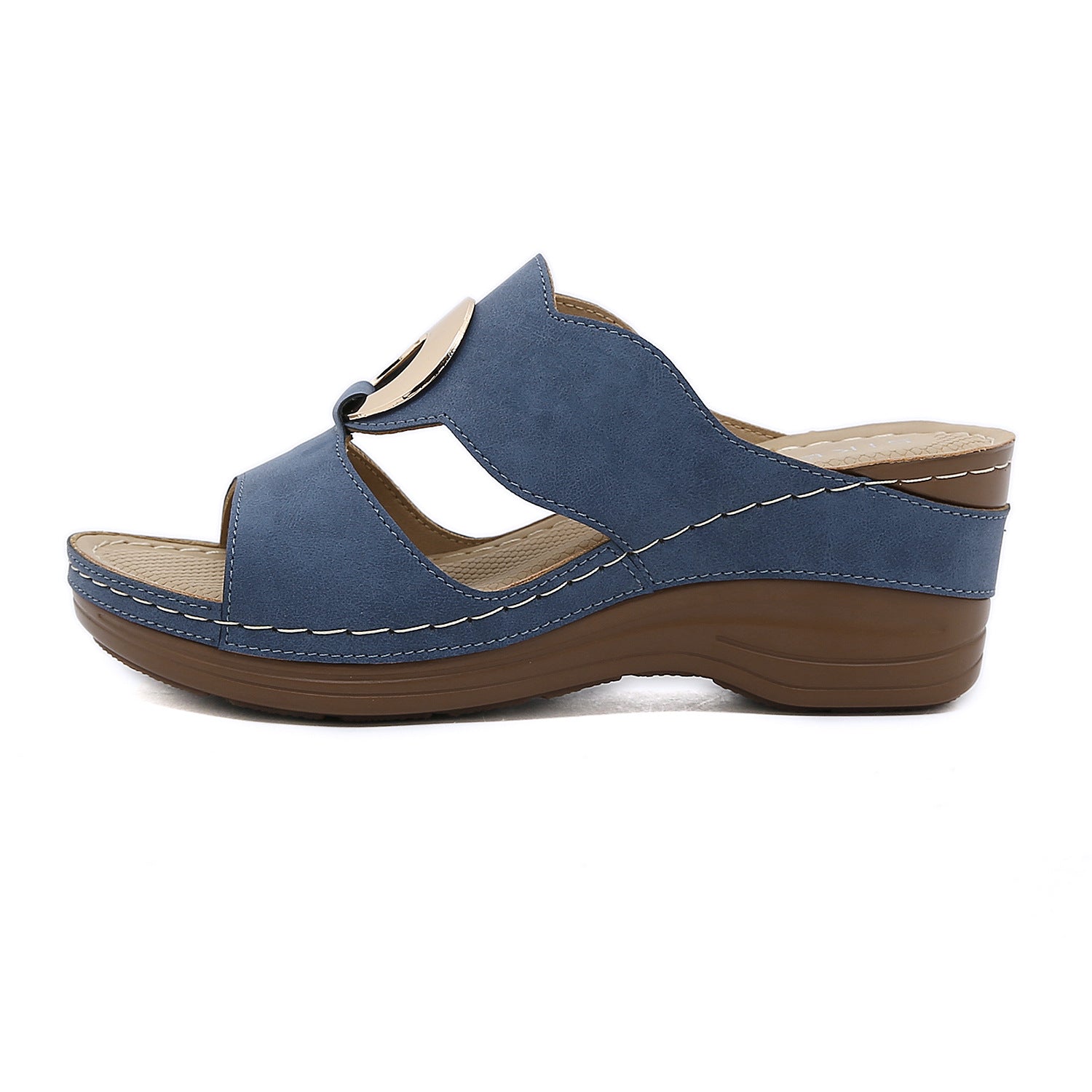 619-2 Women's Shoes Stitching Casual Wedge Metal Large Size Slippers Women