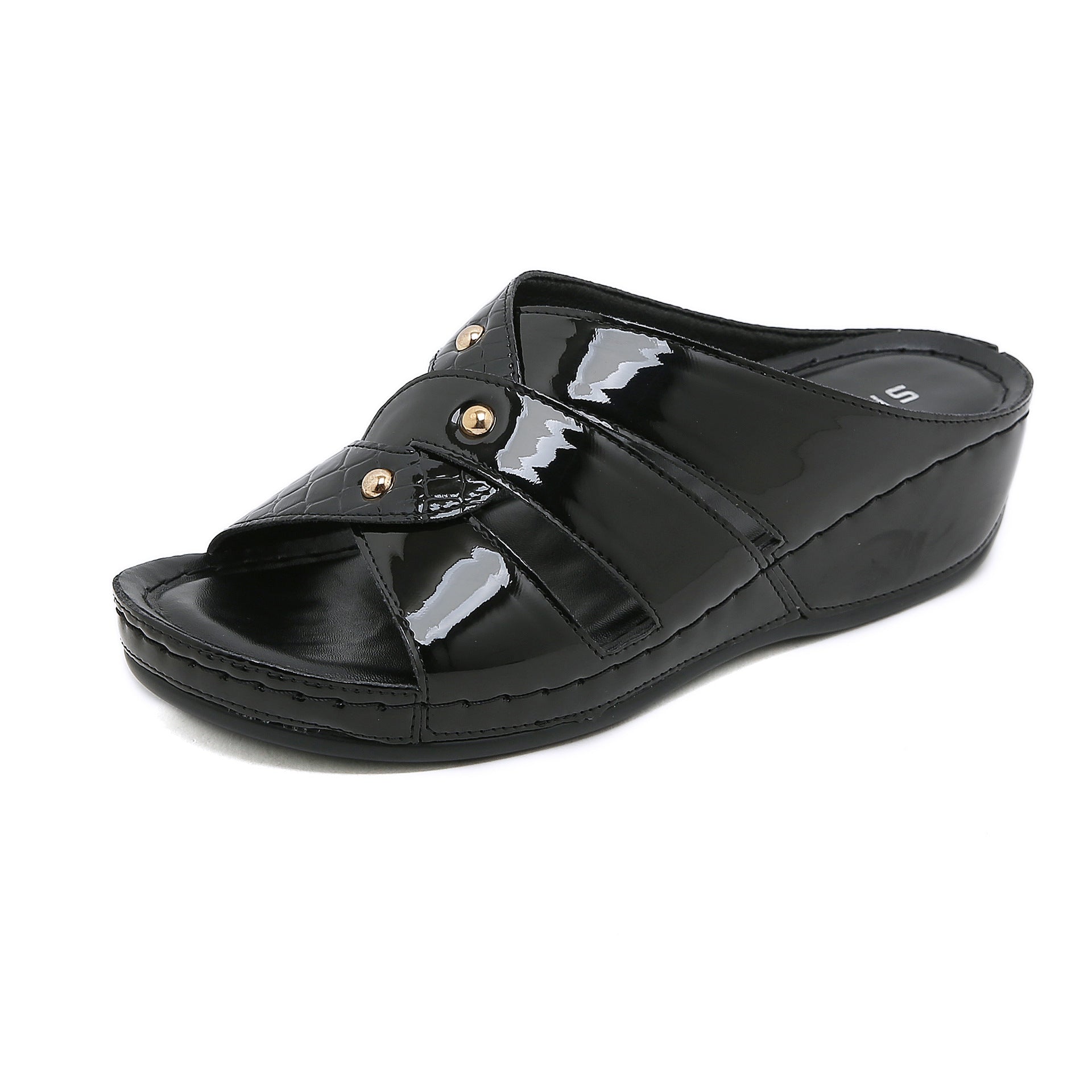 Non-Slip Bottom Women's Shoes Stitching Wedge Ethnic Flower plus Size Slippers Women