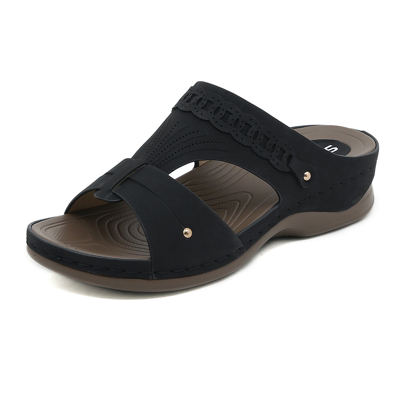 605-9 Women's Shoes Stitching Casual Wedge Metal Large Size Slippers Women