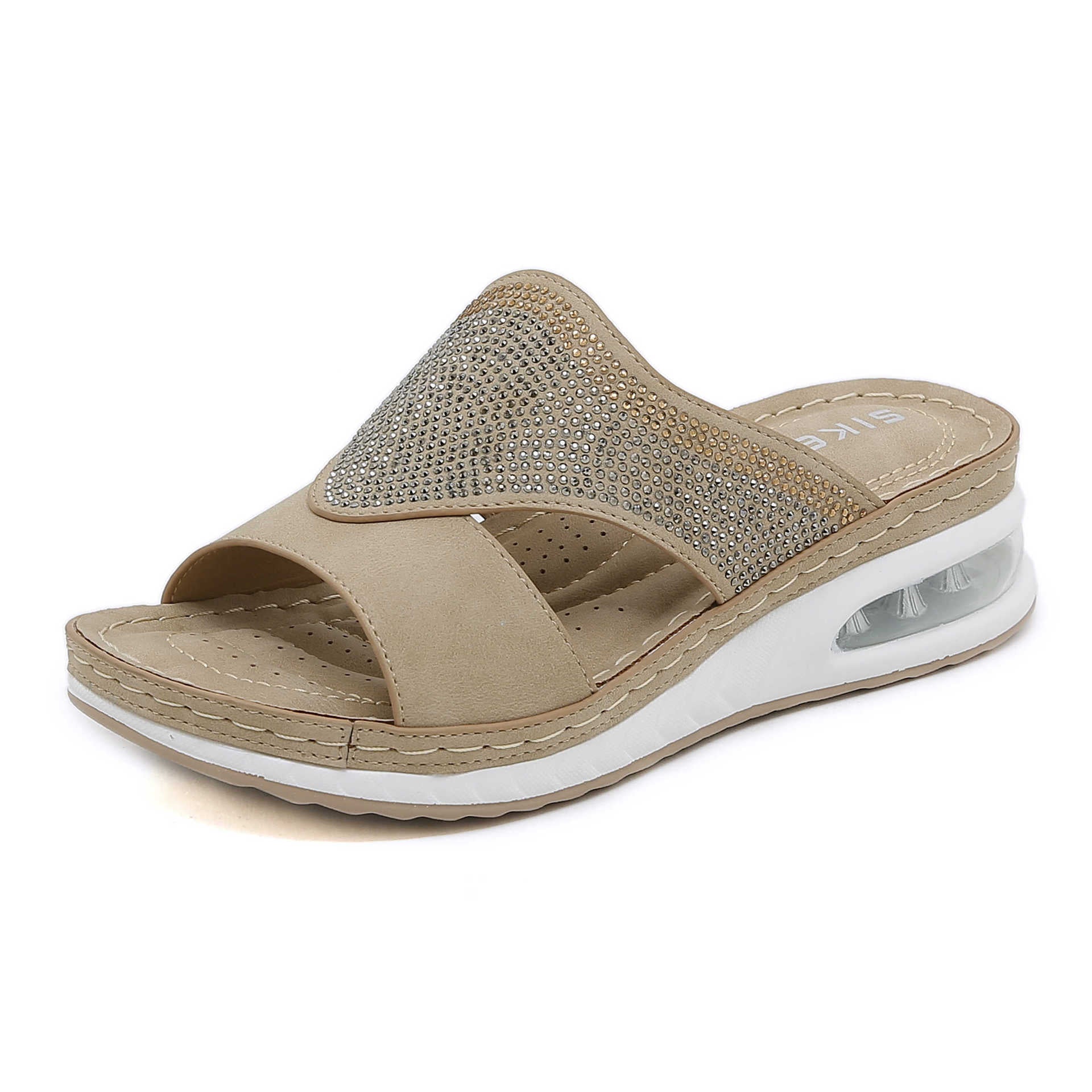 C321-3 Spring and Summer Casual Air Cushion Bottom Large Size Sewing Thread Wedge Comfortable Rhinestone Sandals
