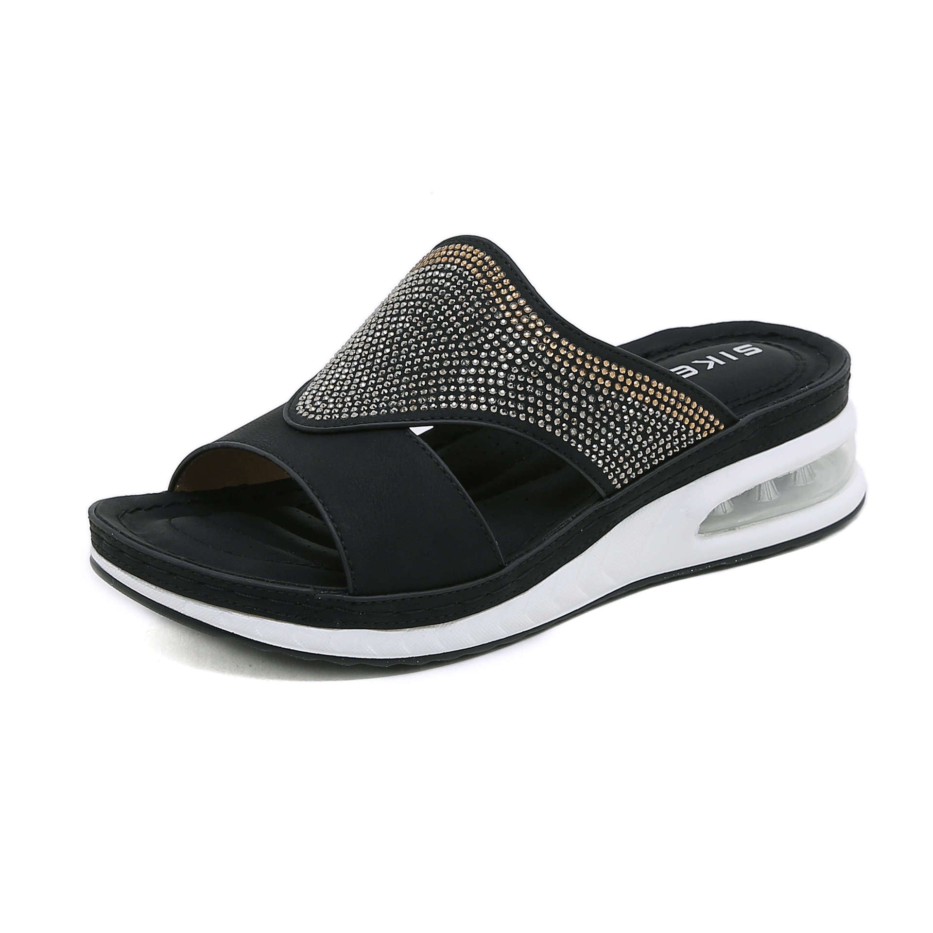 C321-3 Spring and Summer Casual Air Cushion Bottom Large Size Sewing Thread Wedge Comfortable Rhinestone Sandals