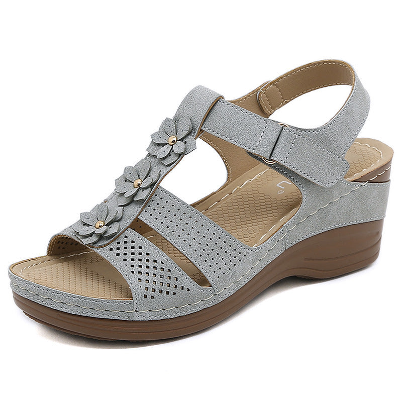 Retro Non-Slip Sole Sandals Women's Stitching Adhesive Wedge Flower Sandals