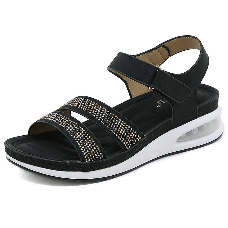 C321-2 Casual Cushion Insole plus Size Sewing Thread Wedge Comfortable Rhinestone Sandals
