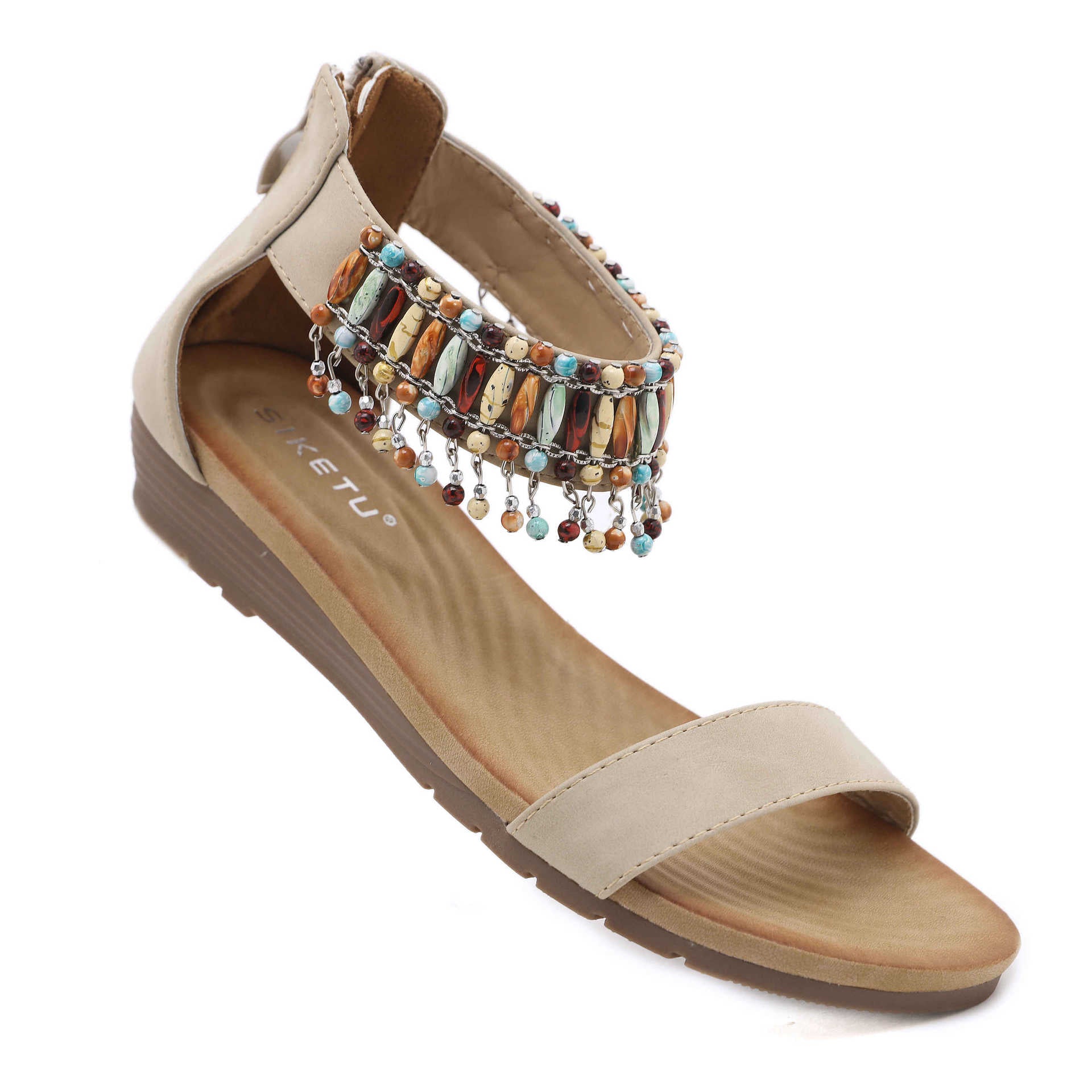 8150-1 Women's Bohemian Style Beaded Comfortable round Toe Seaside Vacation Large Size Sandals