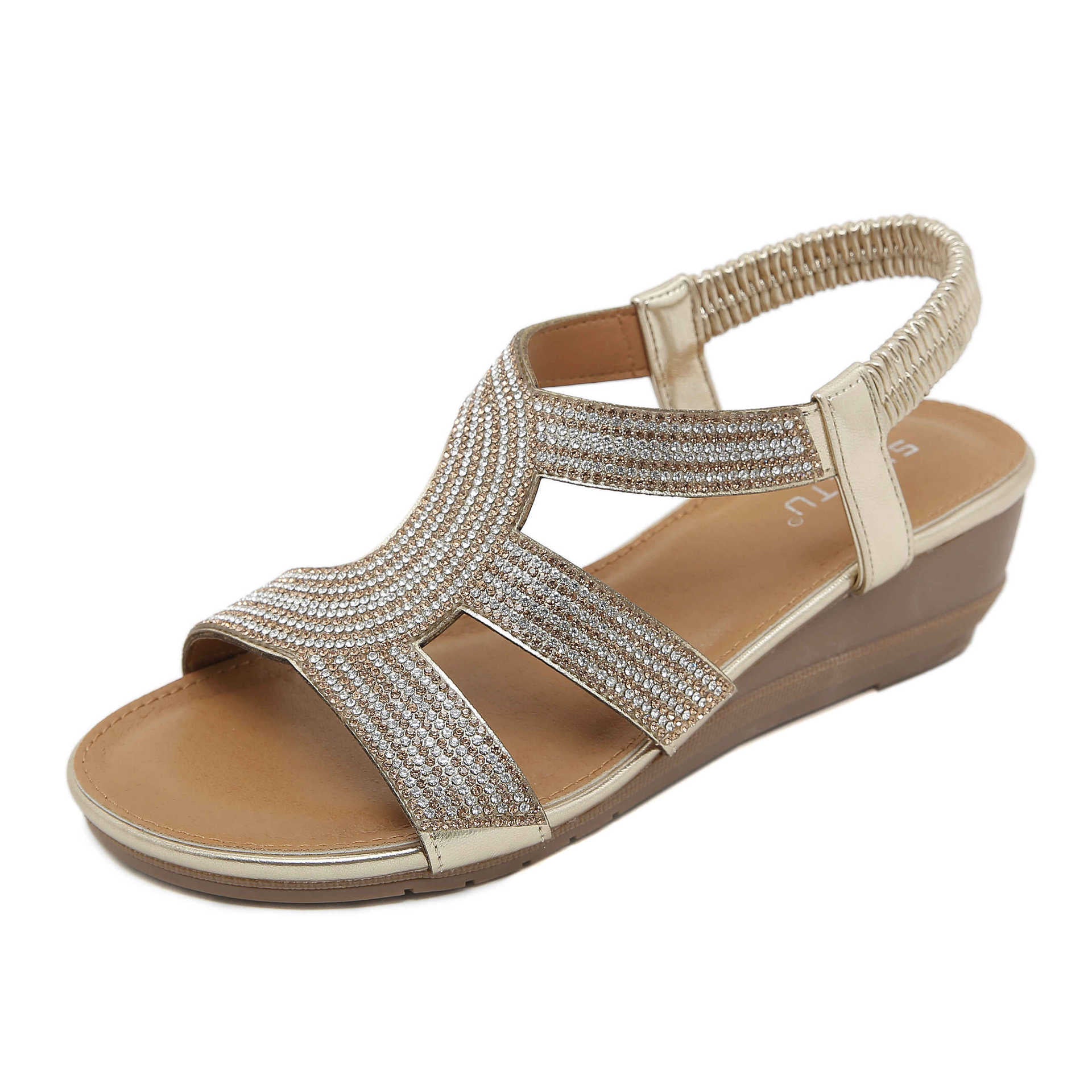 BY1729-3 Rhinestone Fashion Wedge Non-Slip Wedge Commuter Sandals for Women