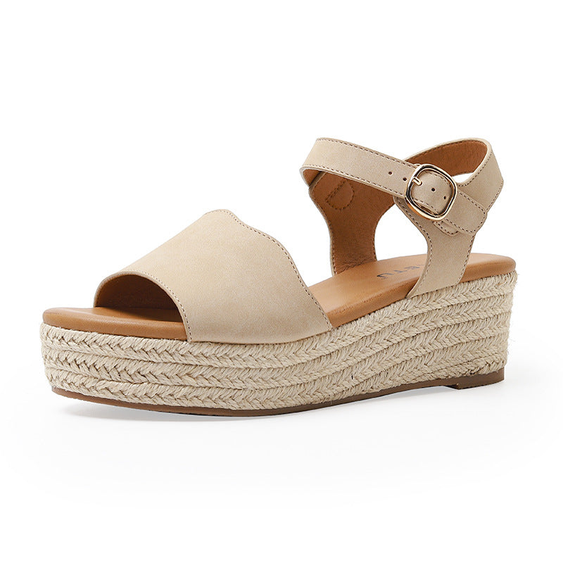 ALM3035-2 Fashion Straw Woven Platform Open Toe Non-Slip Wedge Commuter Sandals for Women