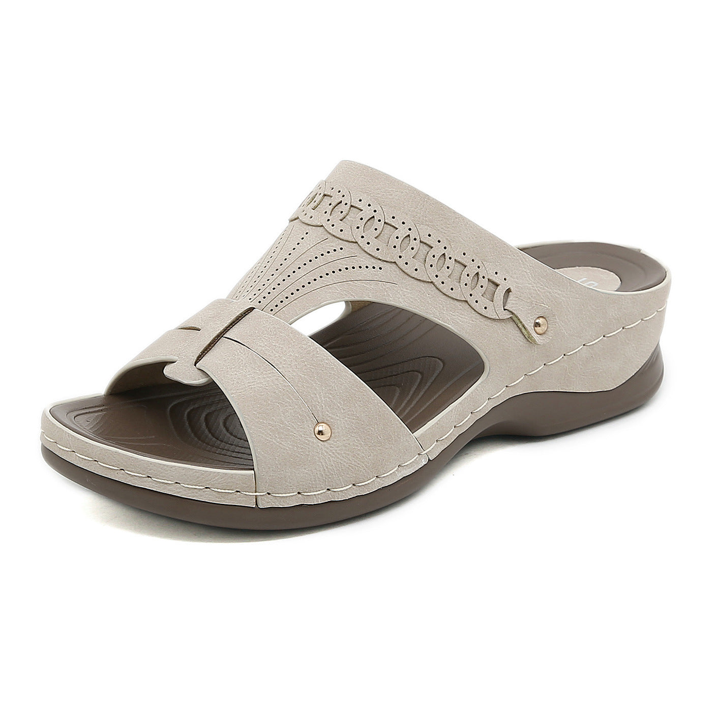 605-9 Women's Shoes Stitching Casual Wedge Metal Large Size Slippers Women