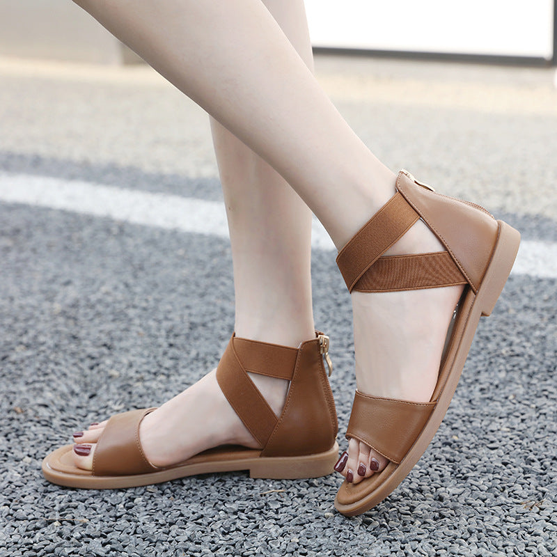 Size (35-Size 42) K9001-5 Open Toe Elastic Soft Bottom Roman Sandals