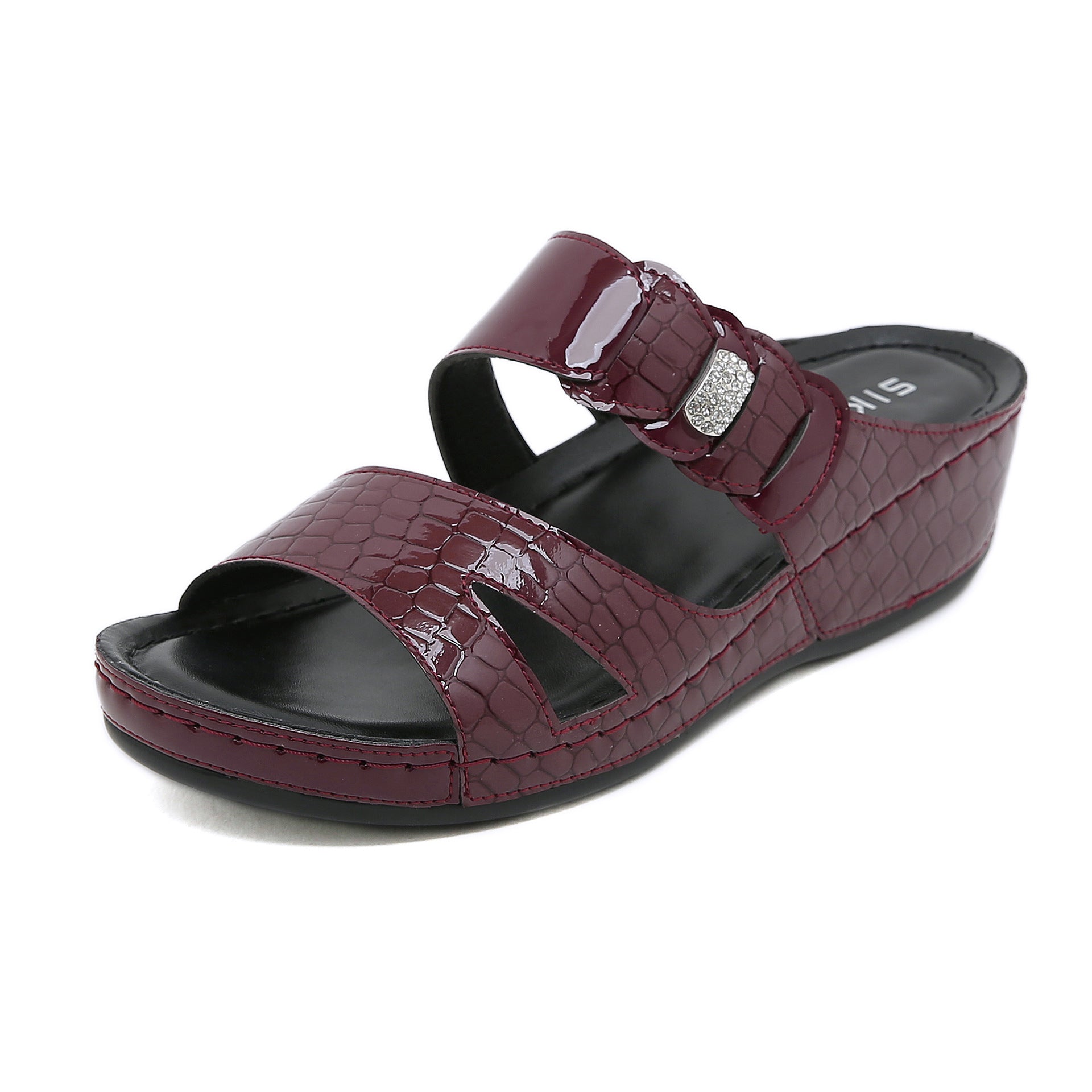 Non-Slip Bottom Women's Shoes Stitching Wedge Ethnic Flower Large Size Slippers Women