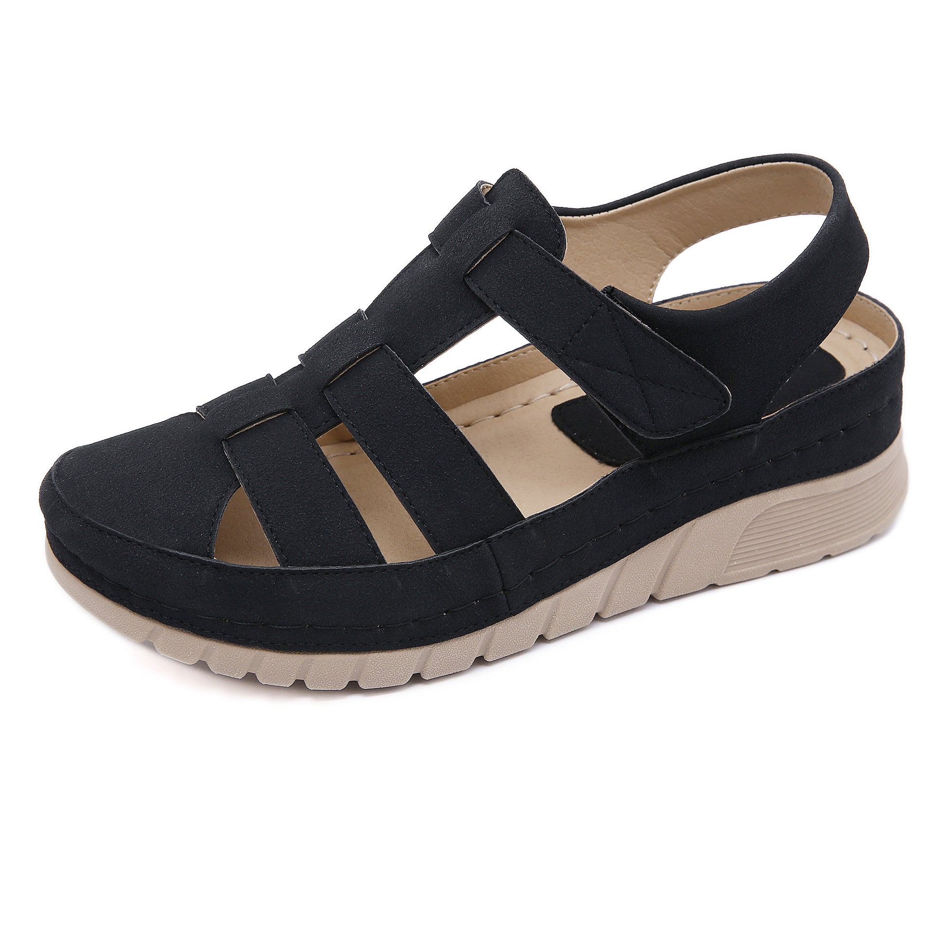 Retro Sandals Women's Outsole Light Free-Rider Line Casual Wedge Closed Toe Shoes