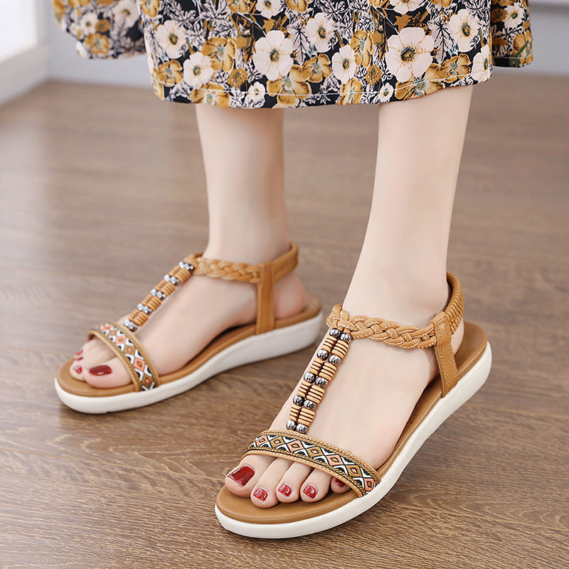 Ethnic Style Beaded Light and Comfortable Bohemian Comfortable plus Size Sandals for Women