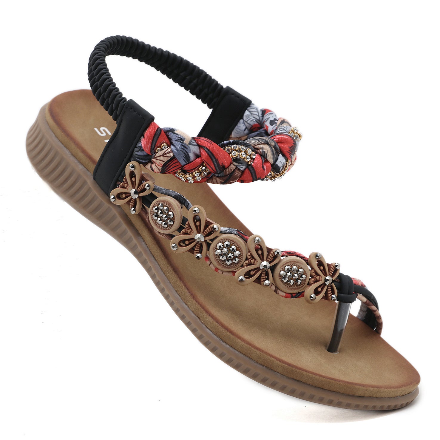 1722-1 Comfortable Bohemian Hand-Woven Ribbon Rhinestone Sandals for Women