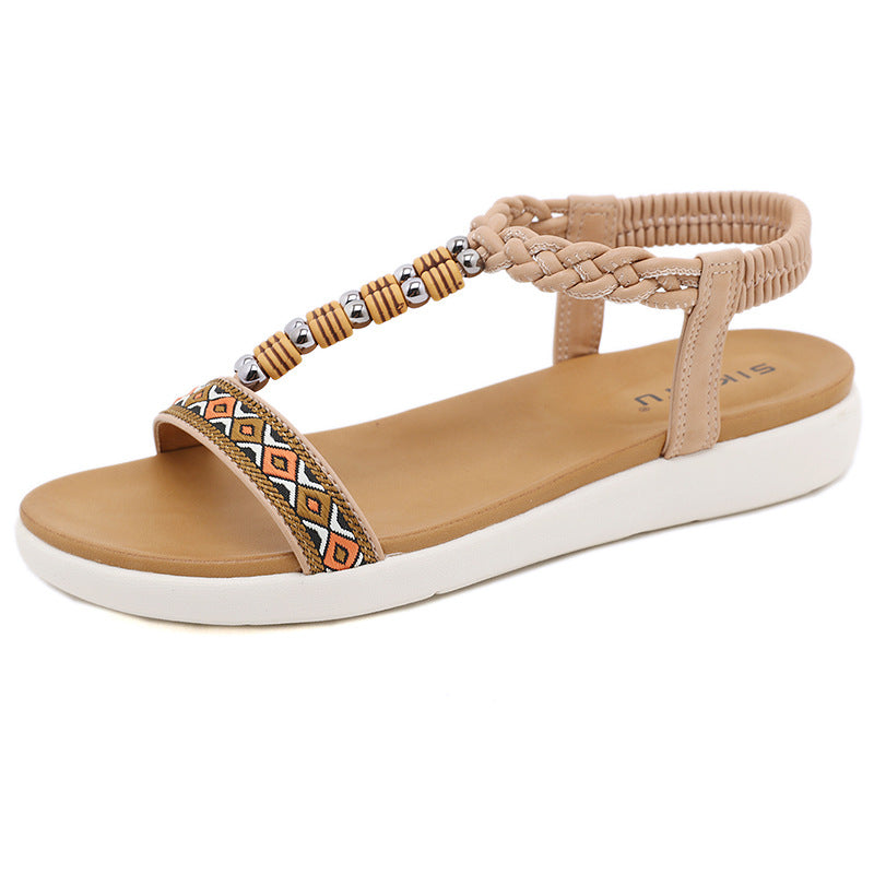 Ethnic Style Beaded Light and Comfortable Bohemian Comfortable plus Size Sandals for Women