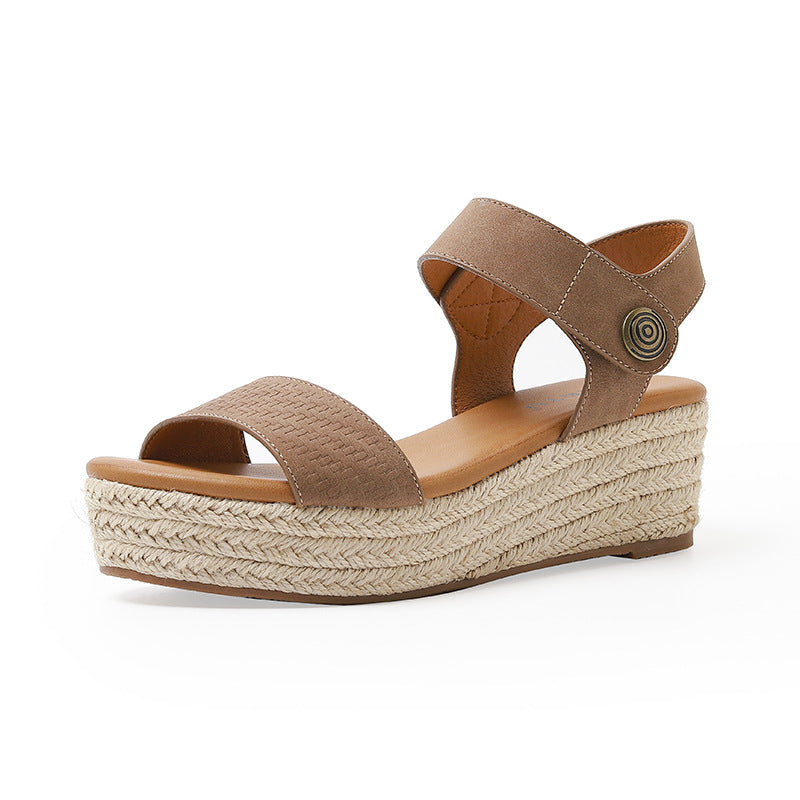 ALM3035-5 Open Toe Straw Platform Comfortable Ankle-Strap Buckle Sandals for Women
