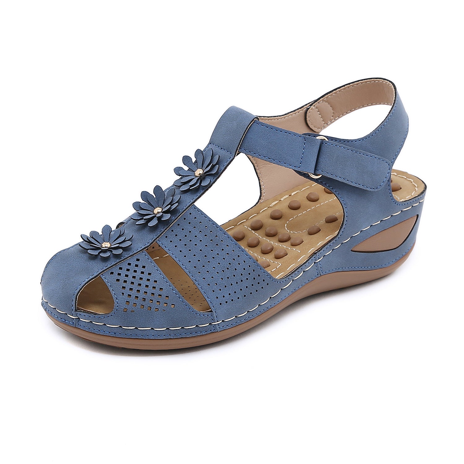 C801-1 Massage Grain Casual Women's Shoes Flower Solid Color All-Match Wedge Sandals