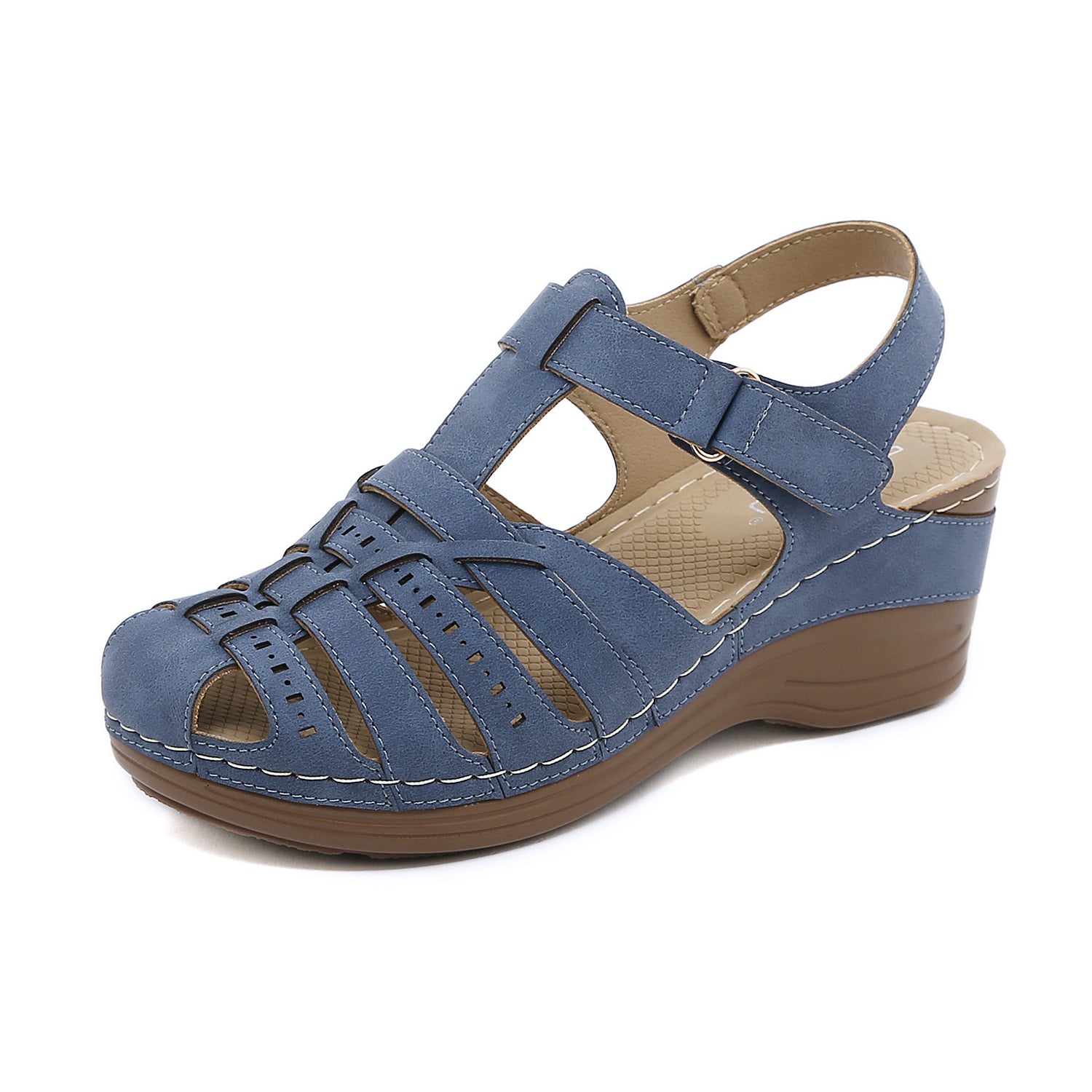 Retro Non-Slip Sole Sandals Women's Stitching Adhesive Wedge Closed Toe Sandals