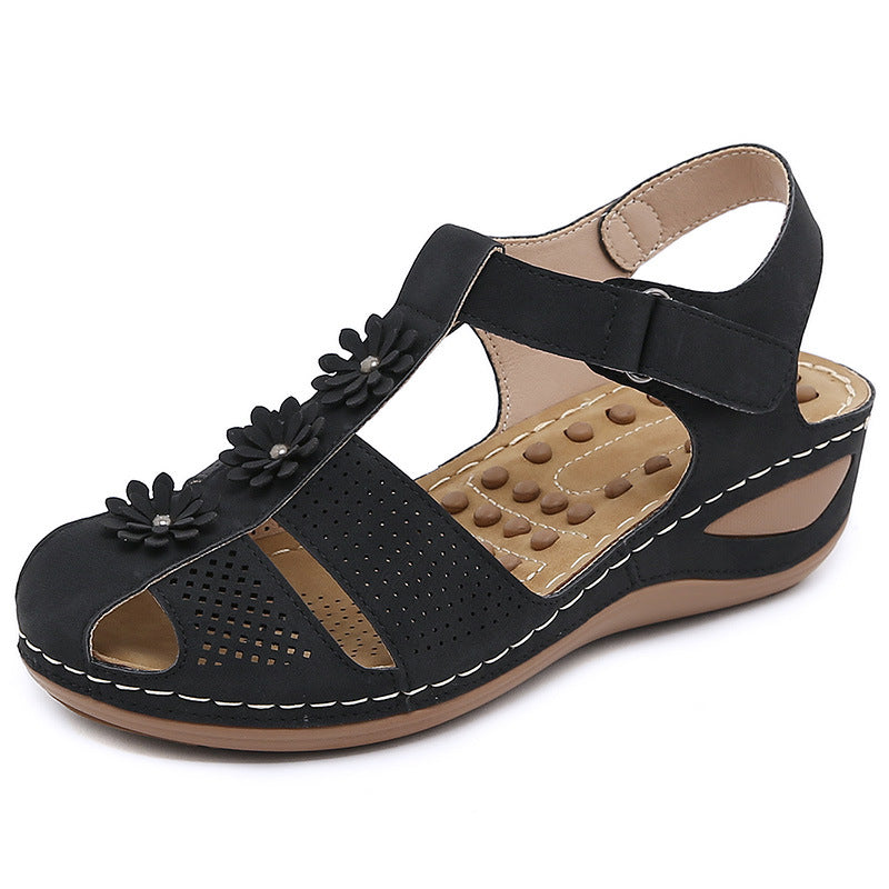 C801-1 Massage Grain Casual Women's Shoes Flower Solid Color All-Match Wedge Sandals