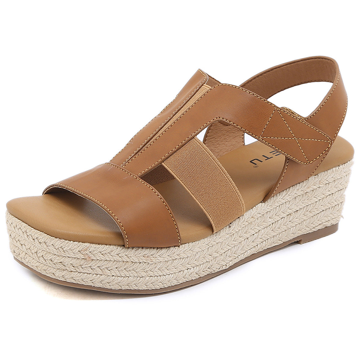 ALM695-4 Woven Sandals Women's Buckle Pure Color All-Matching Casual Large Size Sandals