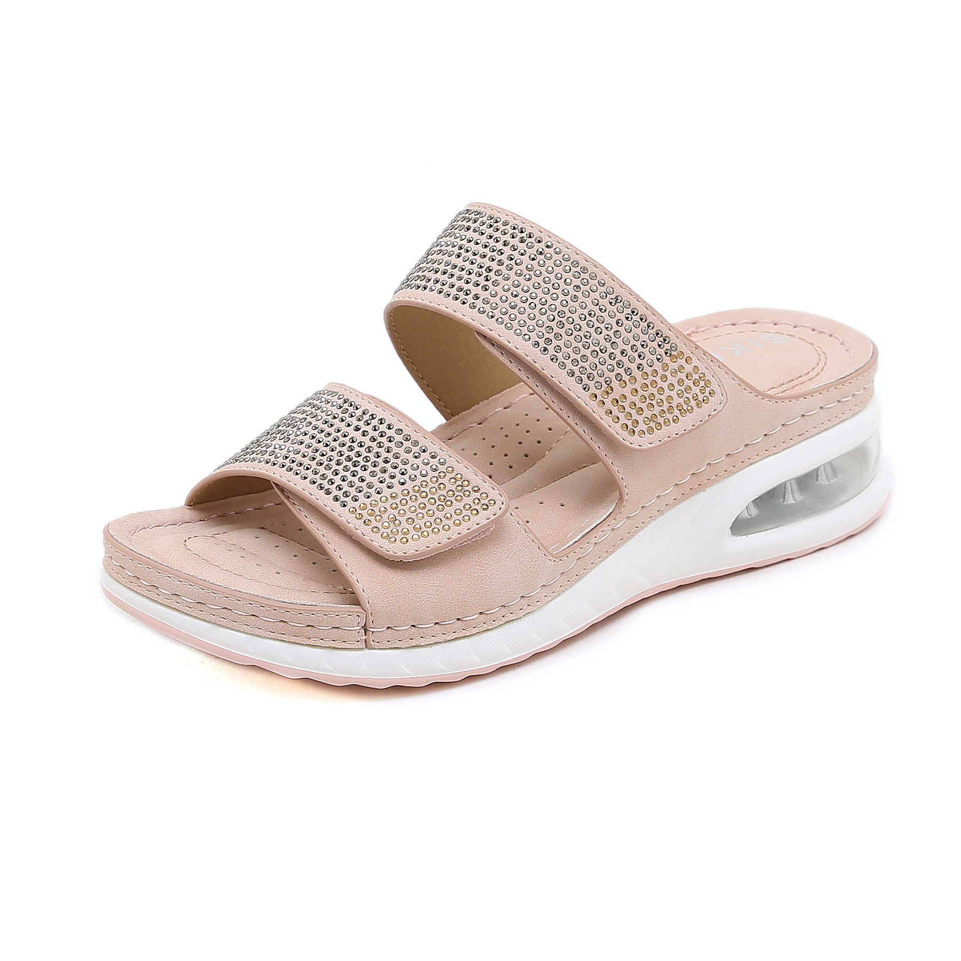 C321-1 Casual Air Cushion Bottom Large Size Sewing Thread Wedge Comfortable Rhinestone Sandals