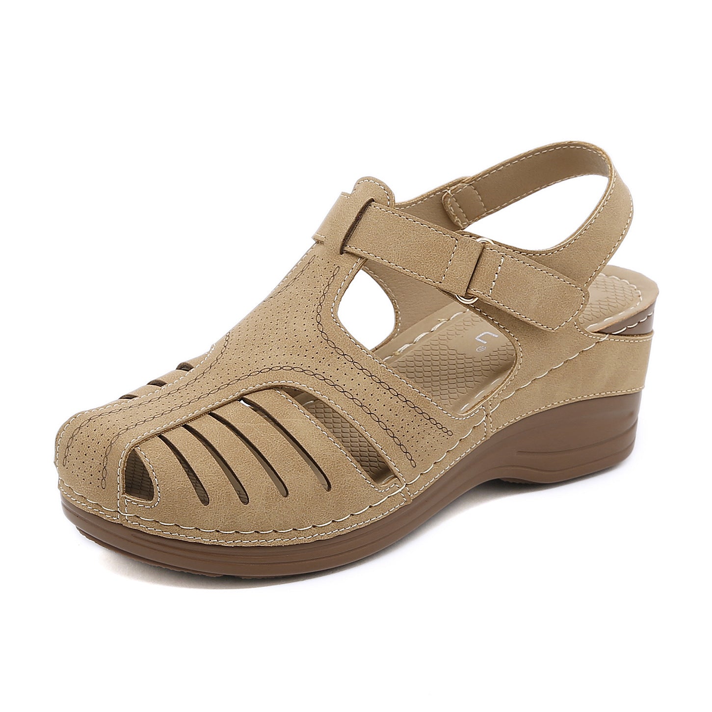 Retro Non-Slip Sandals Women's Car Line Adhesive Wedge Closed Toe Sandals