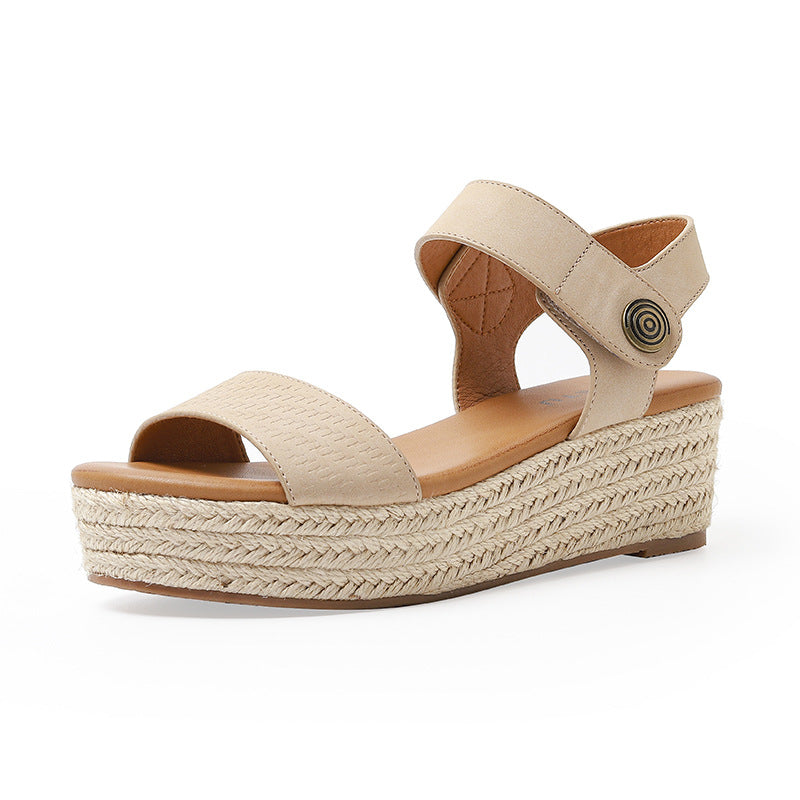 ALM3035-5 Open Toe Straw Platform Comfortable Ankle-Strap Buckle Sandals for Women