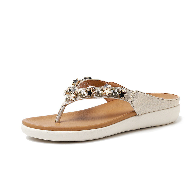 Women's Beaded Rhinestone Bohemian Beach Flip-Flops