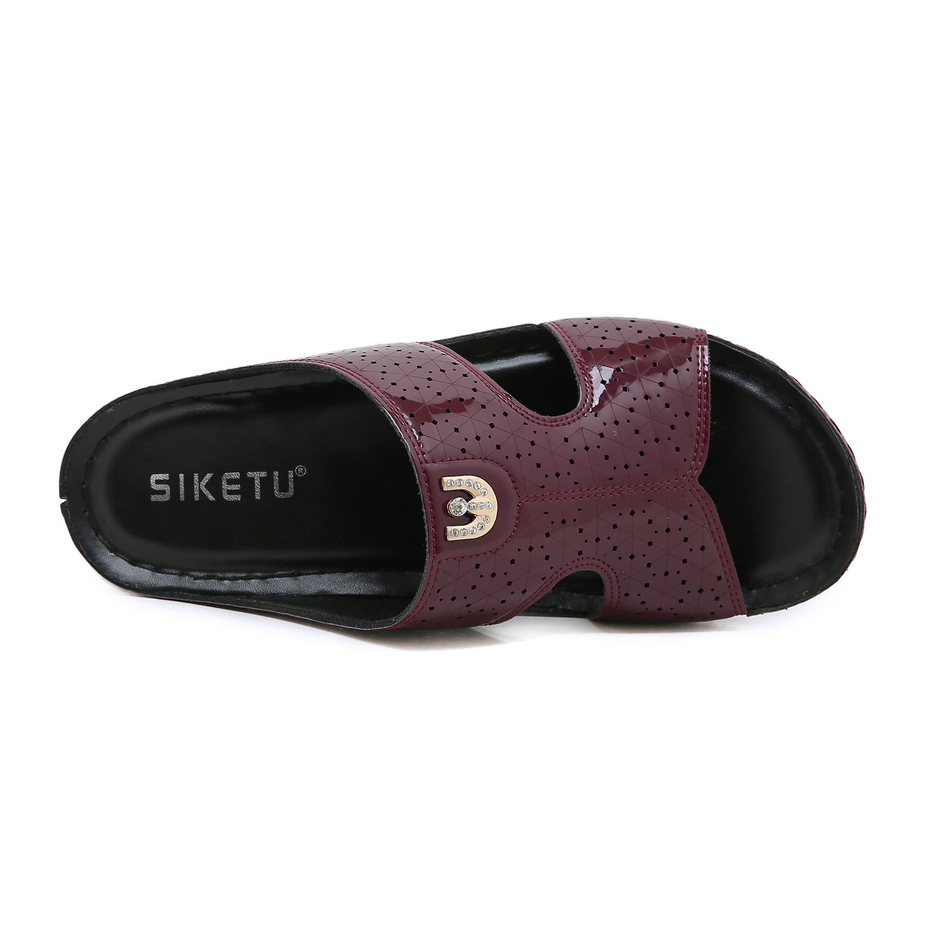 Non-Slip Bottom Women's Shoes Stitching Wedge Ethnic Flower Large Size Slippers Women