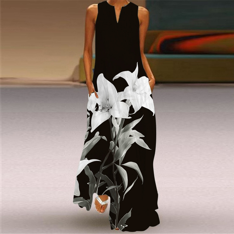 Women's Regular Dress Elegant V Neck Sleeveless Flower Butterfly Maxi Long Dress Banquet Party Date | Maxi Dresses