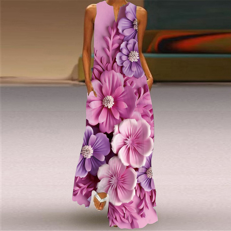 Women's Regular Dress Elegant V Neck Sleeveless Flower Butterfly Maxi Long Dress Banquet Party Date | Maxi Dresses