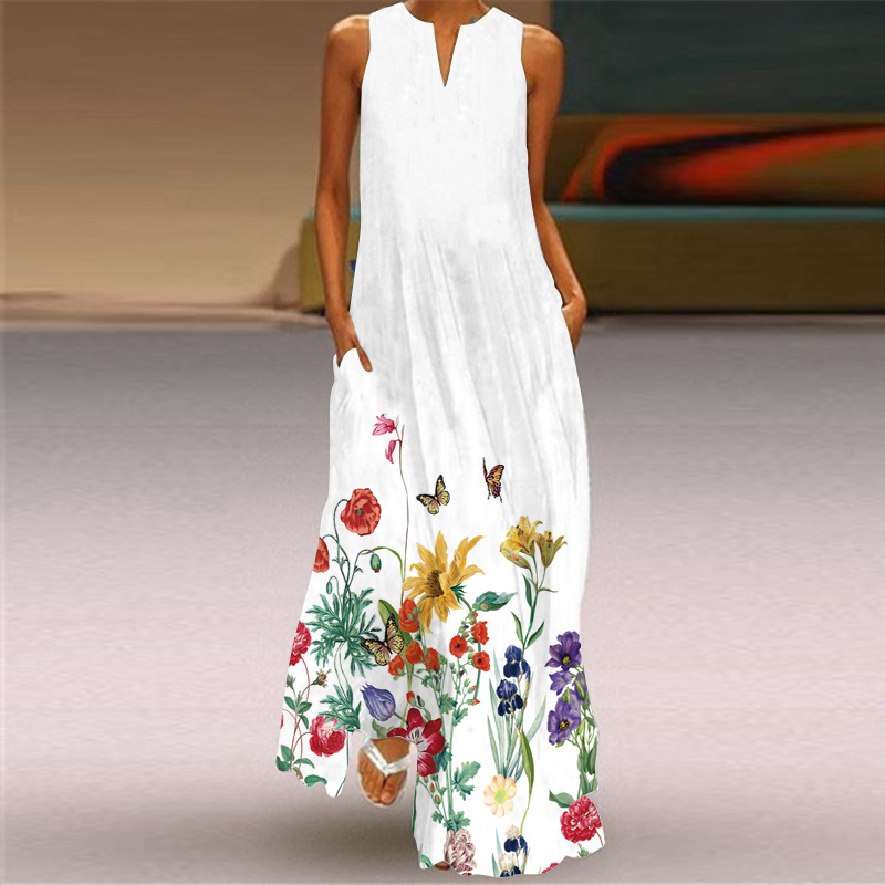 Women's Regular Dress Elegant V Neck Sleeveless Flower Butterfly Maxi Long Dress Banquet Party Date | Maxi Dresses