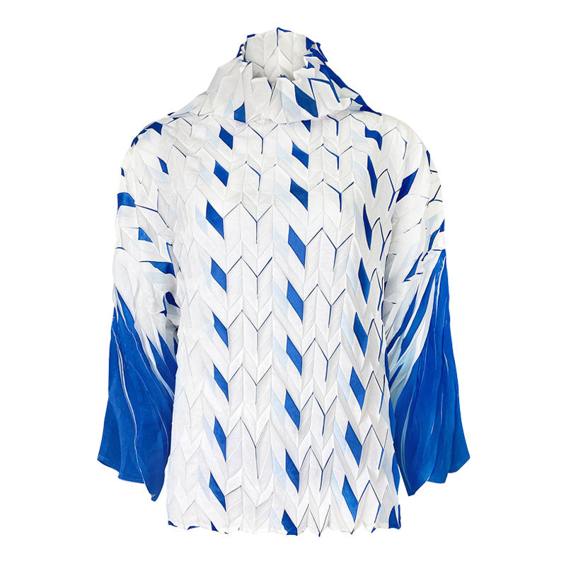 Plaid Pleated Pile Collar Pullover Sweater Women's Loose Casual Long Sleeves Top