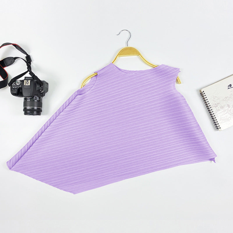 Simple and Irregular round Neck All-Matching Top Sleeveless Solid Color Female in Stock