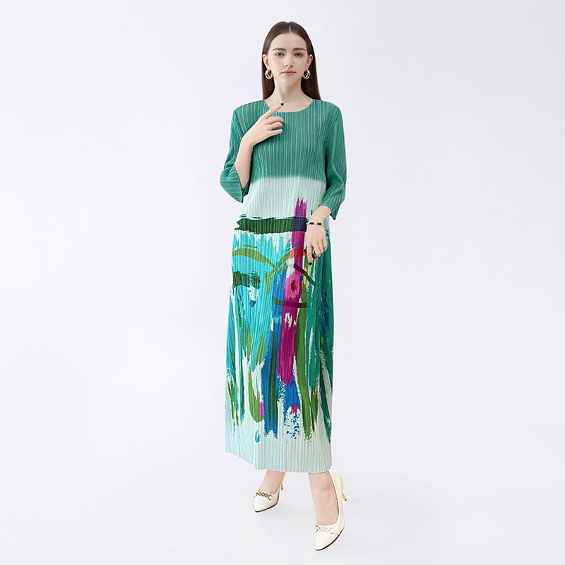 Niche Oil Painting Dress Women's Slimming Dress-Level Printed Floral Skirt