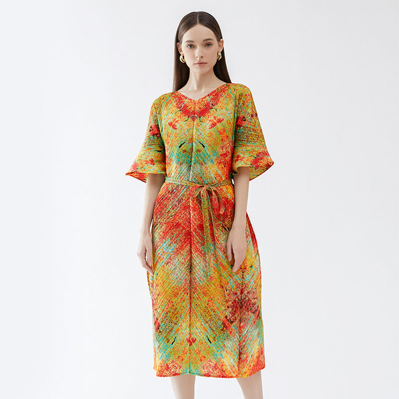 Amazon Waist-Tight Elegant Long Printed Loose Sense Dress Women