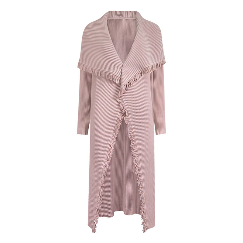 Lapel Double-Sided Tassel Long-Sleeved Coat Jacket Solid Color Pleated Coat Women's Double-Sided Woolen Women's Coat