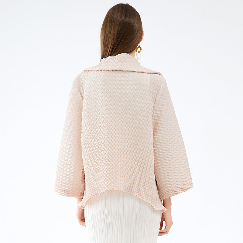 Handmade Coat Women Loose Batwing Sleeve Coat Solid Color Polo Collar Long Sleeves Outer Match