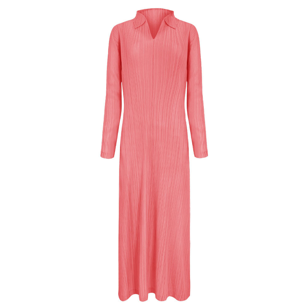 Dress Polo Collar Long Sleeve A- line Skirt for Women