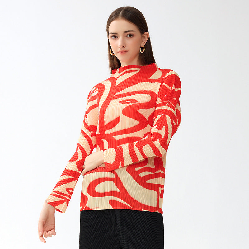 round Neck Long Sleeve Printed Painting Casual Chic Women's T-shirt Slim Top