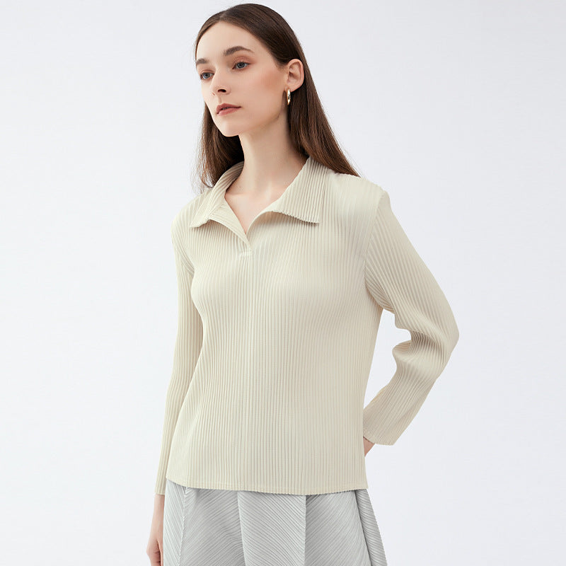 Long Sleeve Inner Wear Polo Collar Bottoming T-shirt Women's Slim Fit Slimming Casual Peplum Top