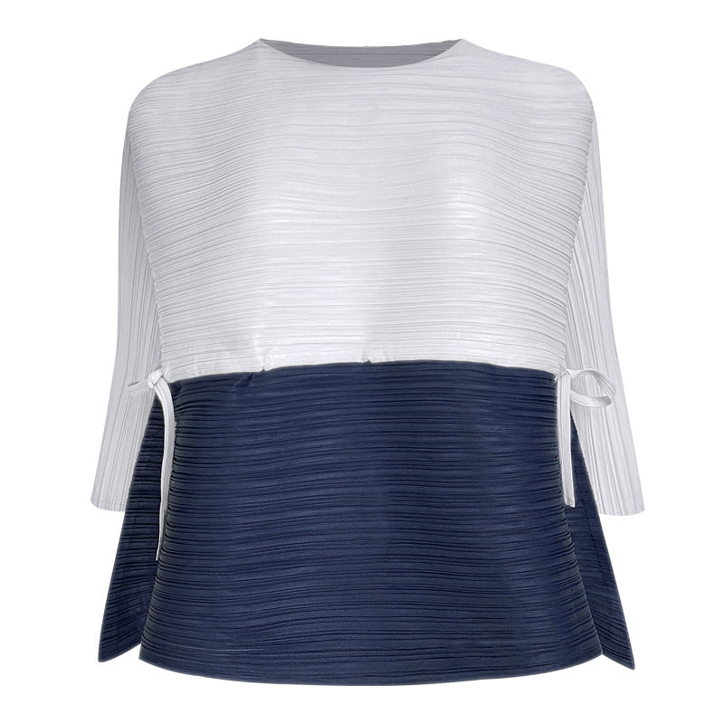 Level Sense Stitching Drawstring Top Loose T-shirt in Contrast Color Niche Design