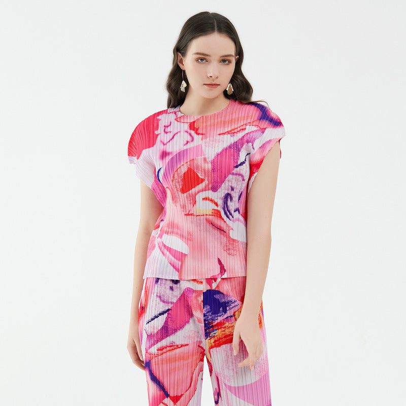 Casual Suit Short-Sleeved Top Slimming Straight Pants Two-Piece Women's Summer