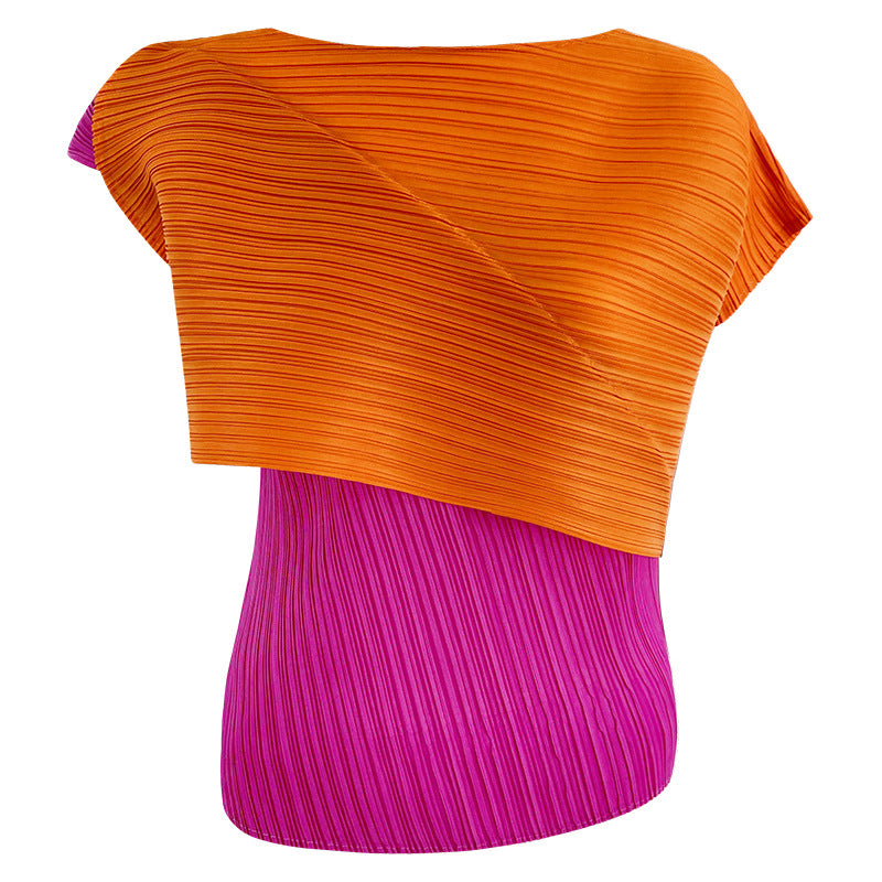 Classic Style Color Matching Irregular Versatile Top off-Neck Sleeveless Casual Cool T-shirt