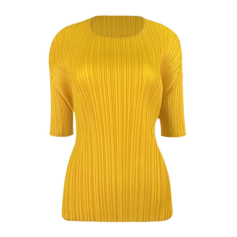 Simple Basic Solid Color round Neck T-shirt Slim-Fit Slimming Bottoming Shirt Top