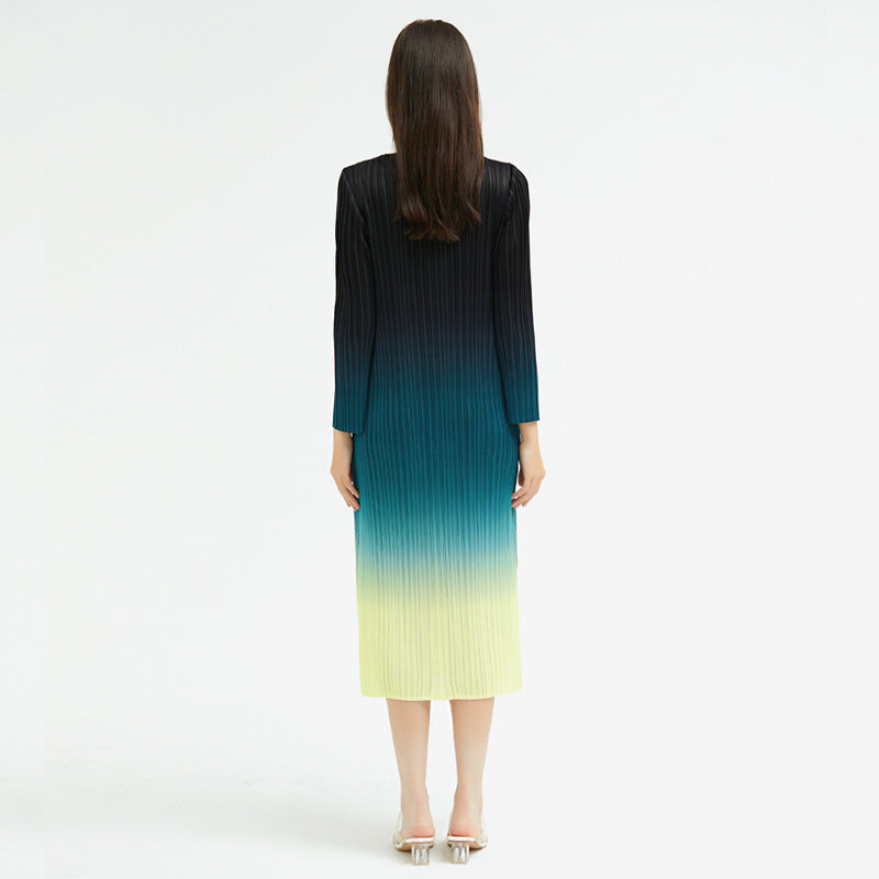 Elegant Inner Match Base Gradient Pleated Dress Mid-Waisted Figure Flattering All-Matching Long Sleeve Skirt Women
