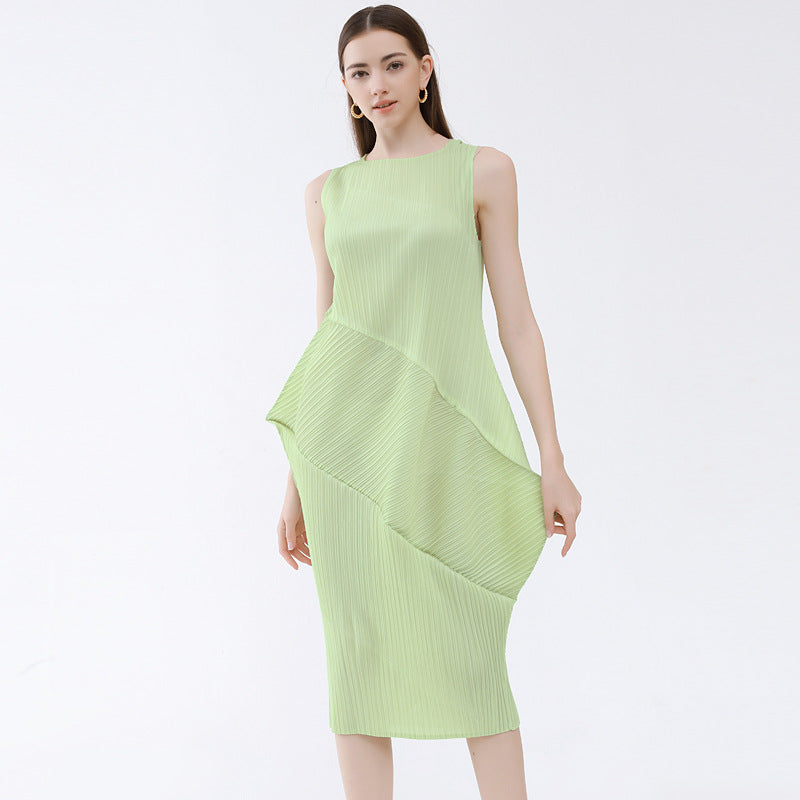 Folding Dress Female Pure Color Slimming Personality Style Dress Midi A- Line Skirt