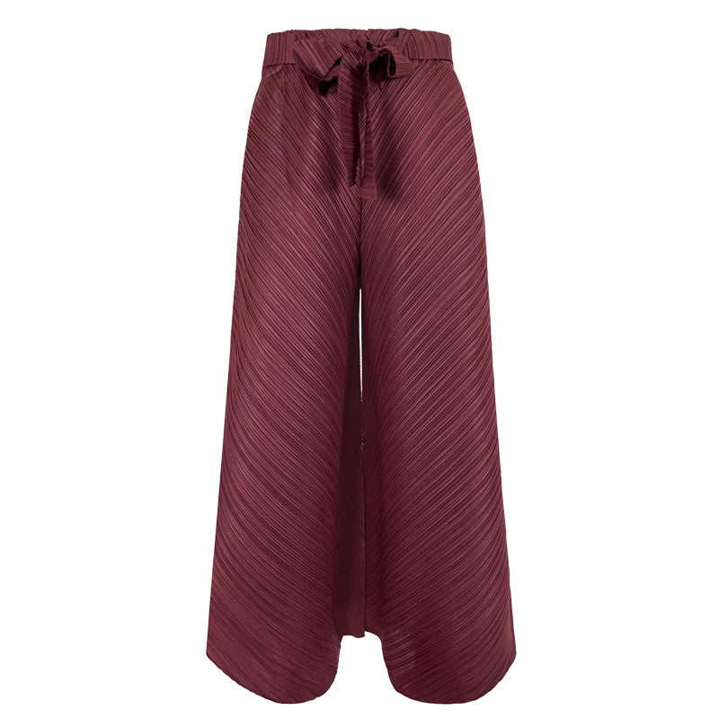 23 Autumn Retro Design Lace-up Stitching Pants Straight Casual Loose Trousers Wide-Leg Pants for Women