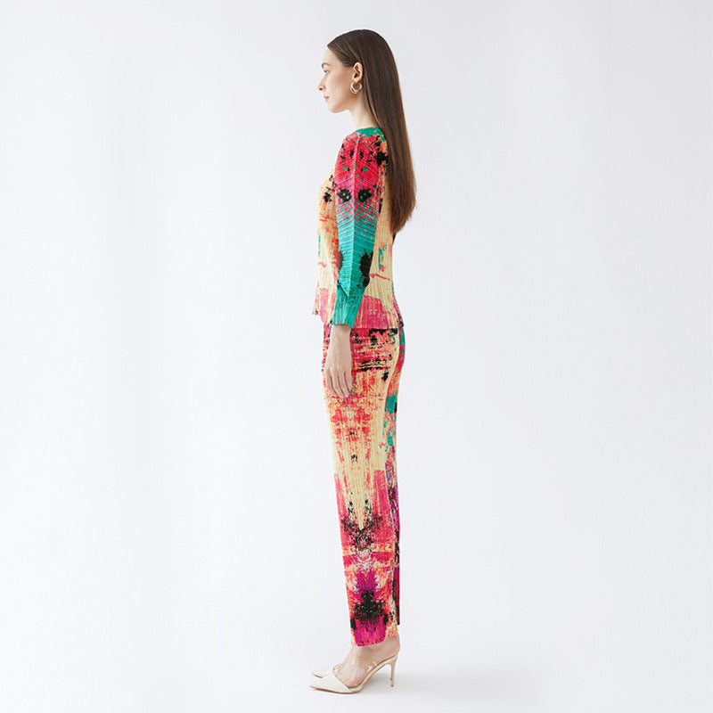 Printing Suit Women's Slim Hand-Painted Long-Sleeved Top Casual Pants Come to Two-Piece Suit Women