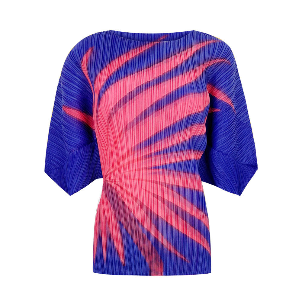 Printed 3/4 Sleeves Straight-Leg Pants Slim Fit Casual Two-Piece Suit