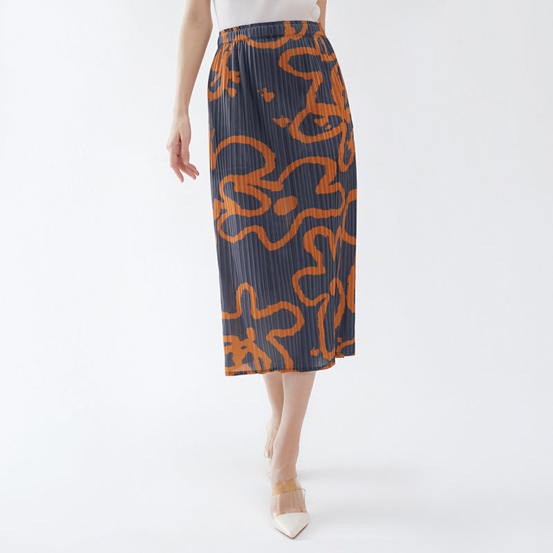 Flower Skirt Women's Spring Pleated Waist Printed Dress Slim Fit A- line Dress Women's